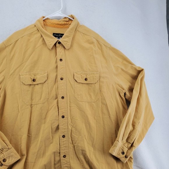 EDDIE BAUER Shirt Men's Casual Button Up Long Sleeve Solid Oxford Yellow 2XL - Picture 6 of 11